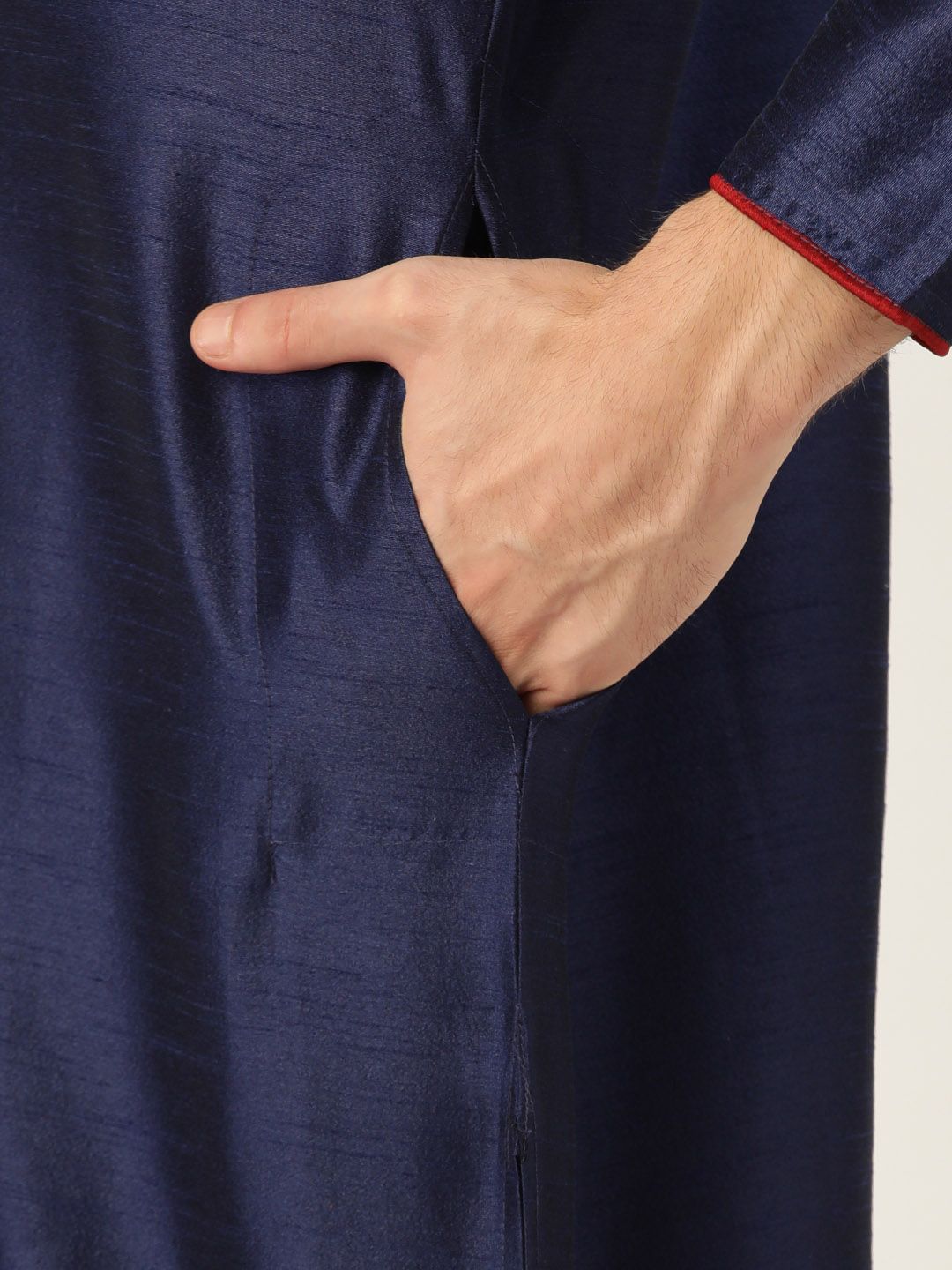 SOJANYA Lelaki Navy Blue Solid Kurta Lurus