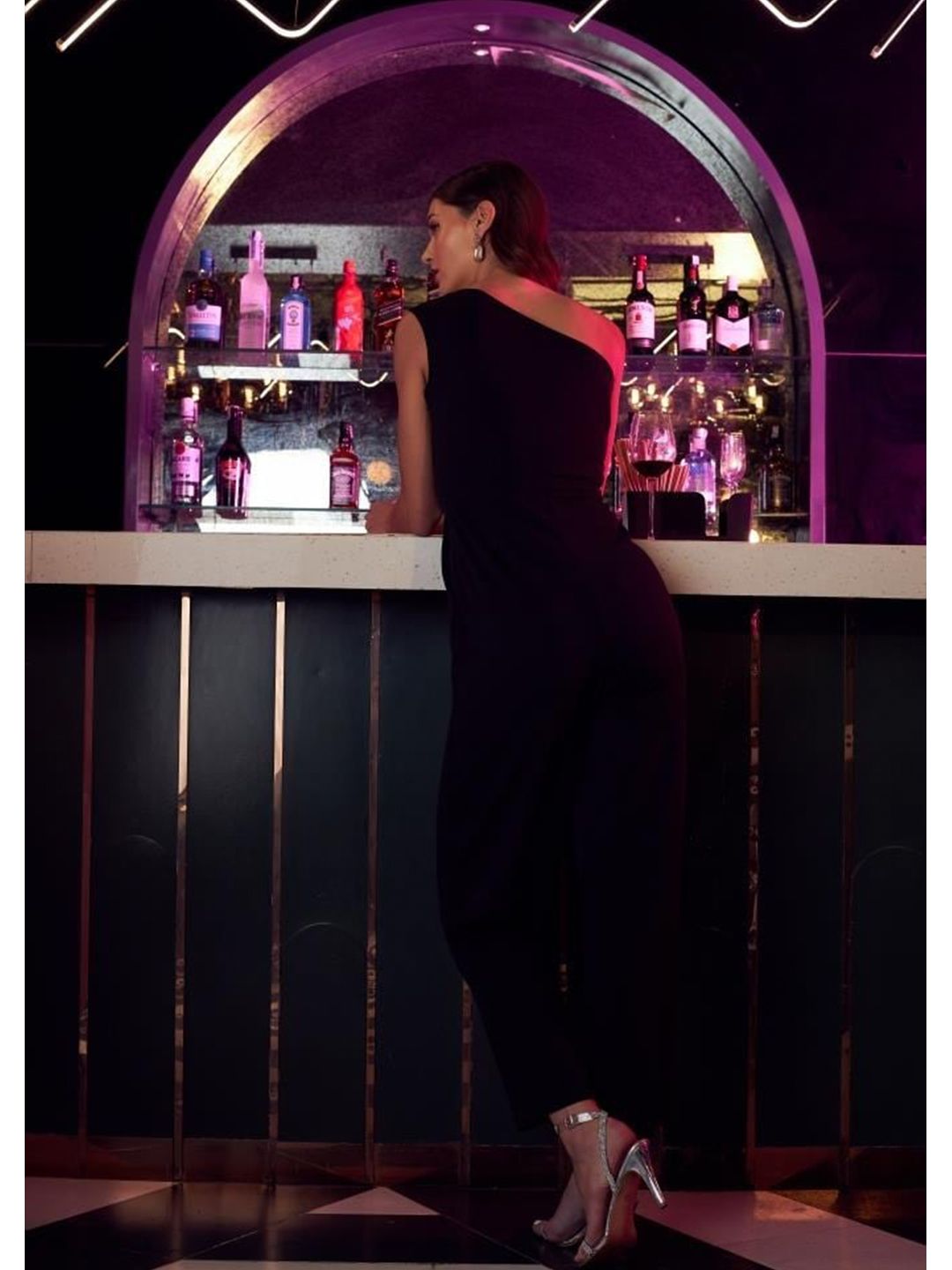 Athena Black One Shoulder Basic Jumpsuit with Embellished