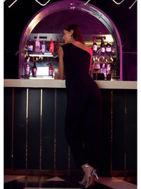 Athena Black One Shoulder Basic Jumpsuit with Embellished