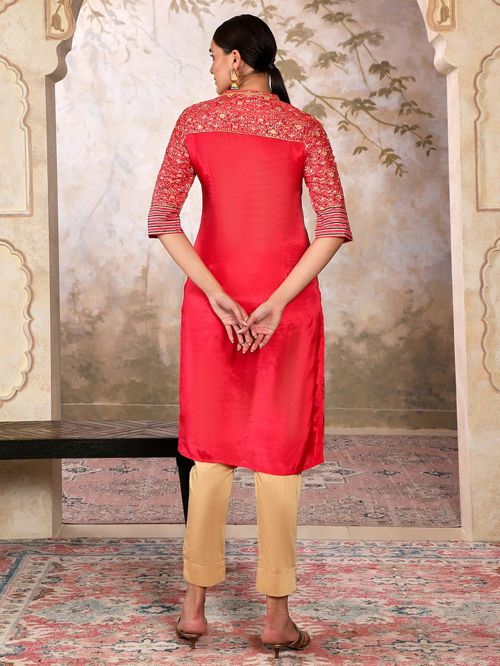 AURELIA Foil Floral Printed Sequined Mandarin Collar Straight Kurta