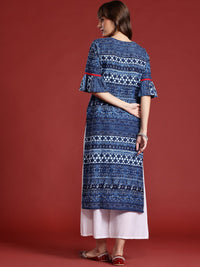 Anouk Ethnic Printed Flared Sleeves Indigo Pure Cotton Kurta