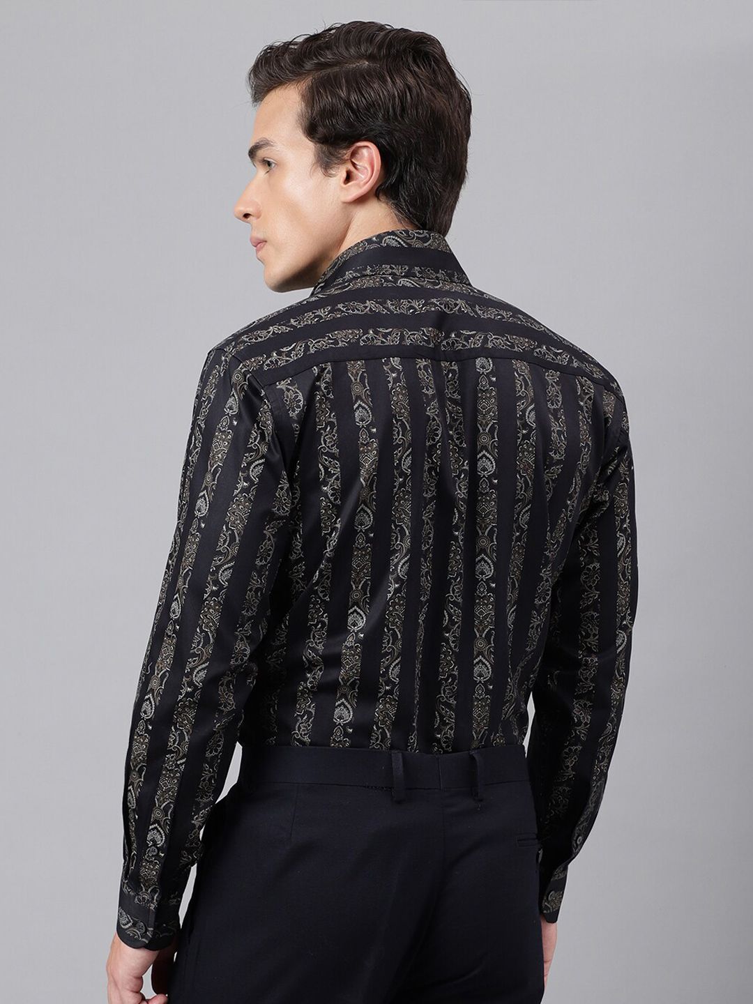 Hancock Pure Cotton Premium Floral Print Striped Satin Slim Fit Party Shirt