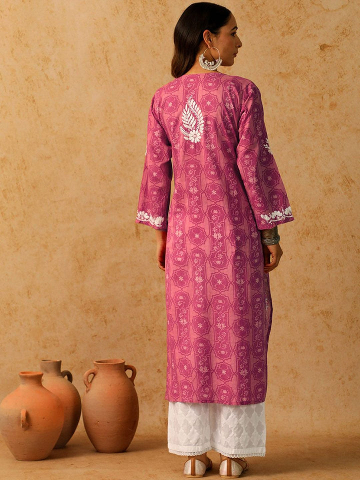Rumah Wanita Chikankari Pink Mulmul Chikankari Sulam Kurta