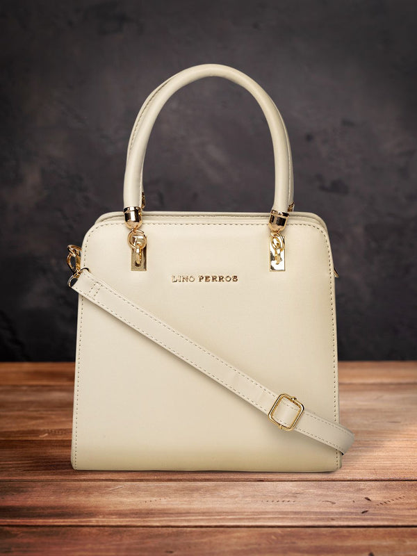 Lino Perros Off-White Solid Handheld Bag with Detachable Sling Strap