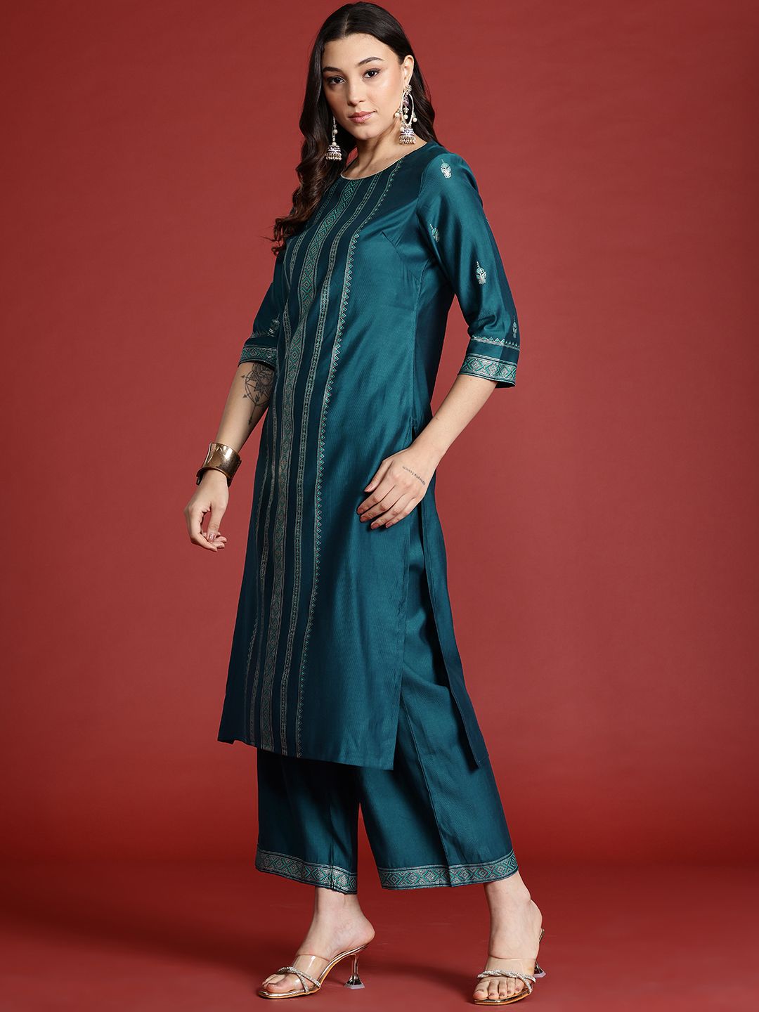 Anouk Tyohar Collection Printed Kurta with Palazzos & Dupatta