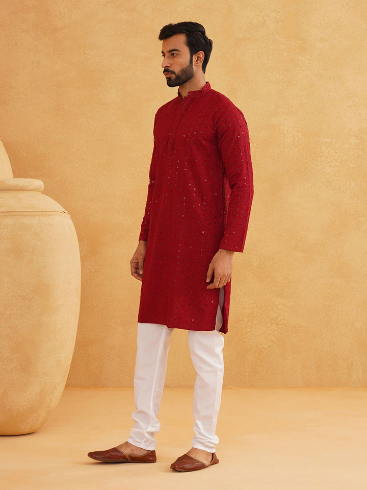SOJANYA Sequin Embroidered Pure Cotton Kurta With Churidar