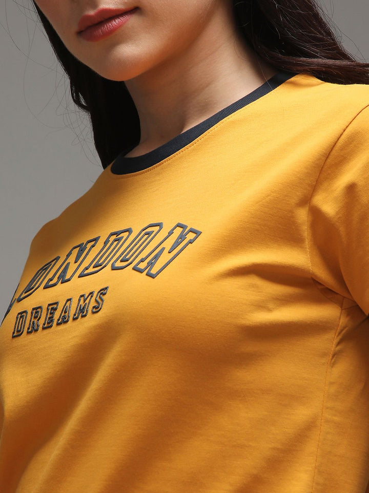 DILLINGER Women Regular Fit Applique Varsity Printed Tshirt