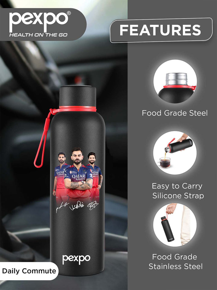 Pexpo Black Single Stainless Steel Double Wall Vacuum Water Bottle