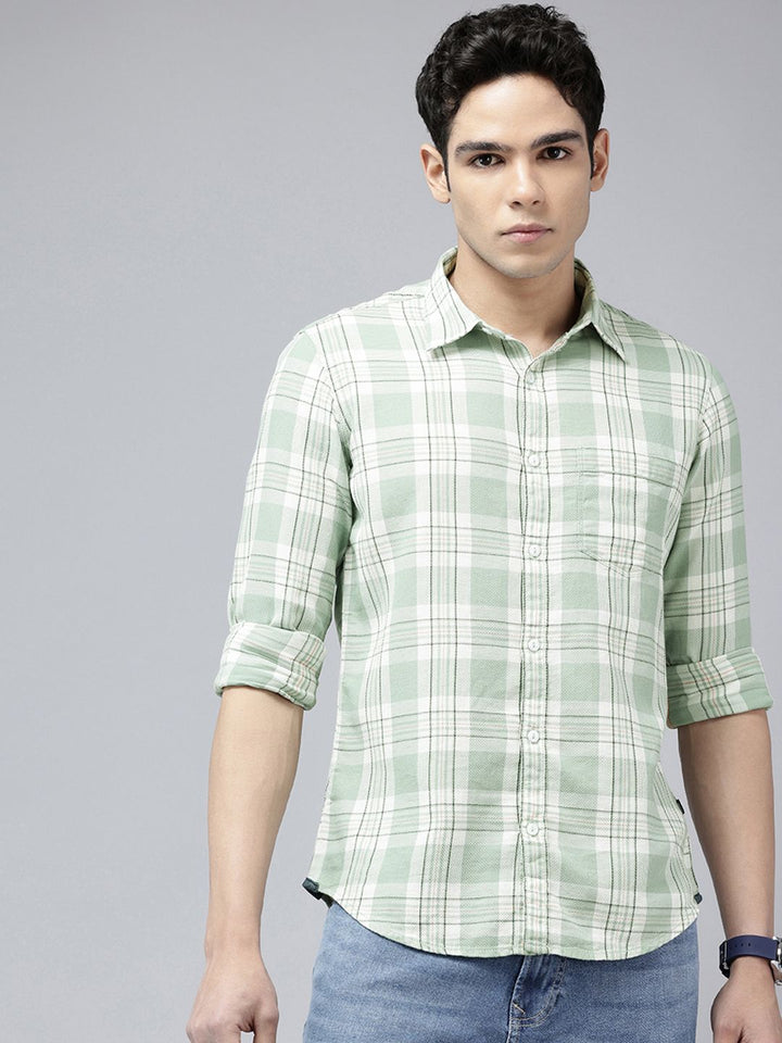SPYKAR Pure Cotton Slim Fit Tartan Checks Opaque Casual Shirt