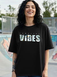 Bewakoof Women Tropical Vibes Typography Oversized T-shirt