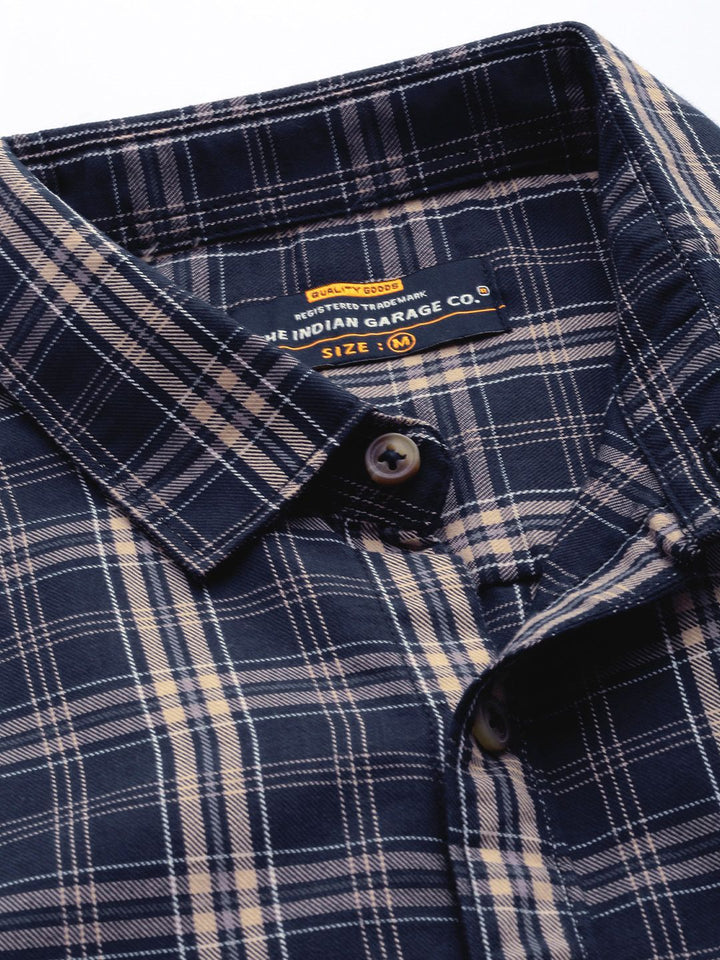 The Indian Garage Co Men Navy Blue Checked Casual Shirt