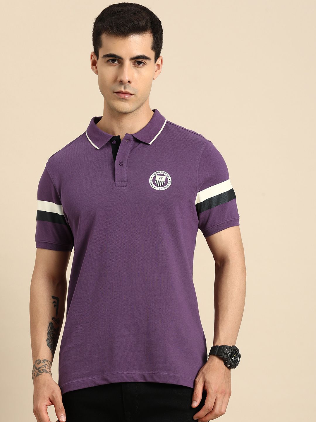 Being Human Men Polo Collar Pure Cotton T-shirt