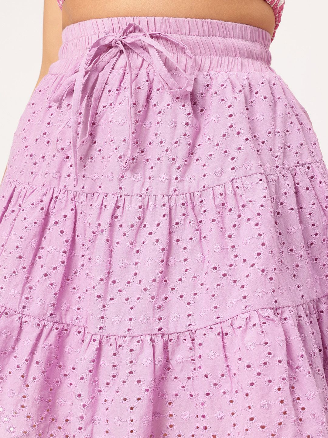 DressBerry Stylish Standout Schiffli Mini Tiered Skirt