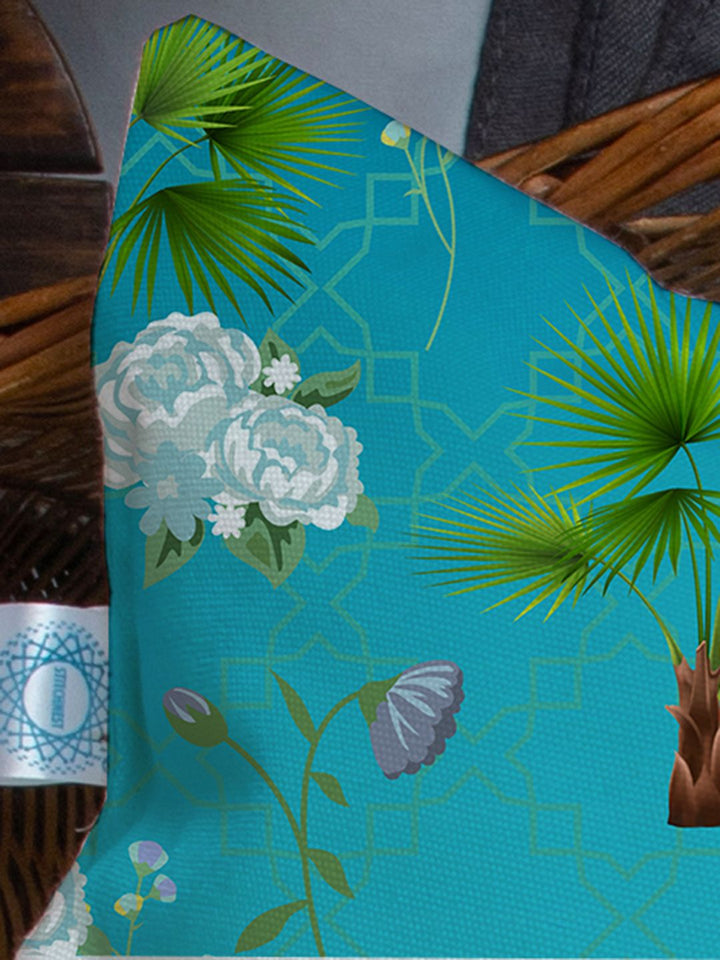 STITCHNEST Green & Blue Set of 2 Floral Rectangle Cushion Covers