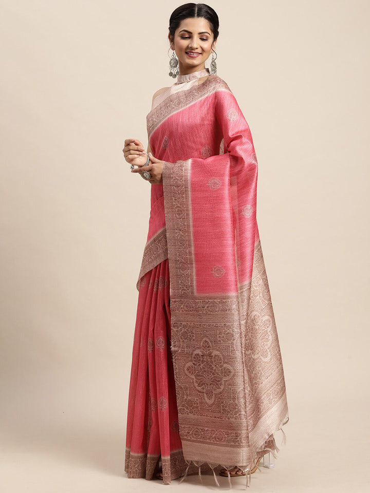Saree mall Pink & Maroon Bagh Silk Blend Bagh Sarees