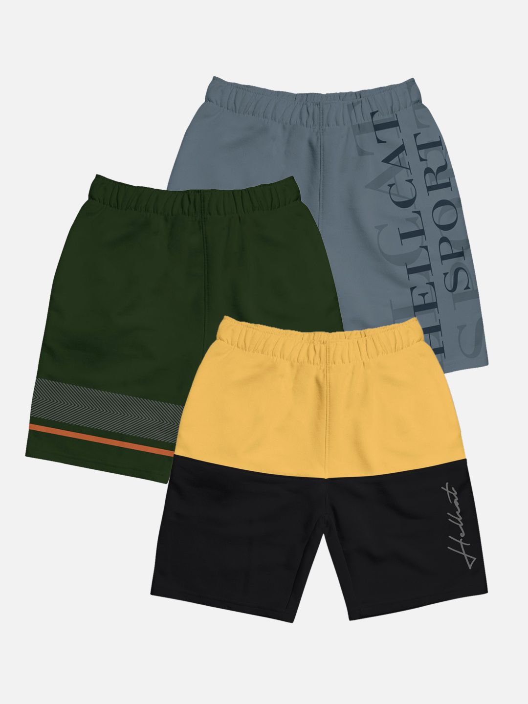 HELLCAT Boys Pack Of 3 Mid-Rise Colourblocked Cotton Shorts