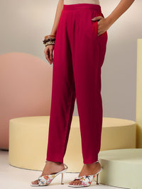 Libas Red Mandarin Collar Tunic & Trousers
