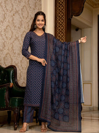KALINI Ethnic Motifs Printed Regular Gotta Patti Straight Kurta with Trousers & Dupatta