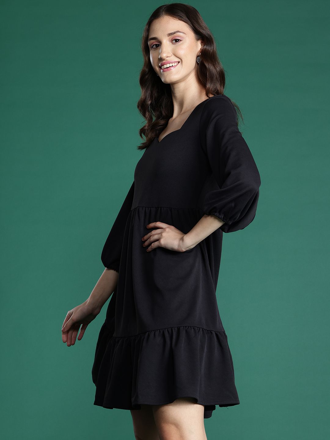 DressBerry Sweetheart Neck Puff Sleeve A-Line Dress
