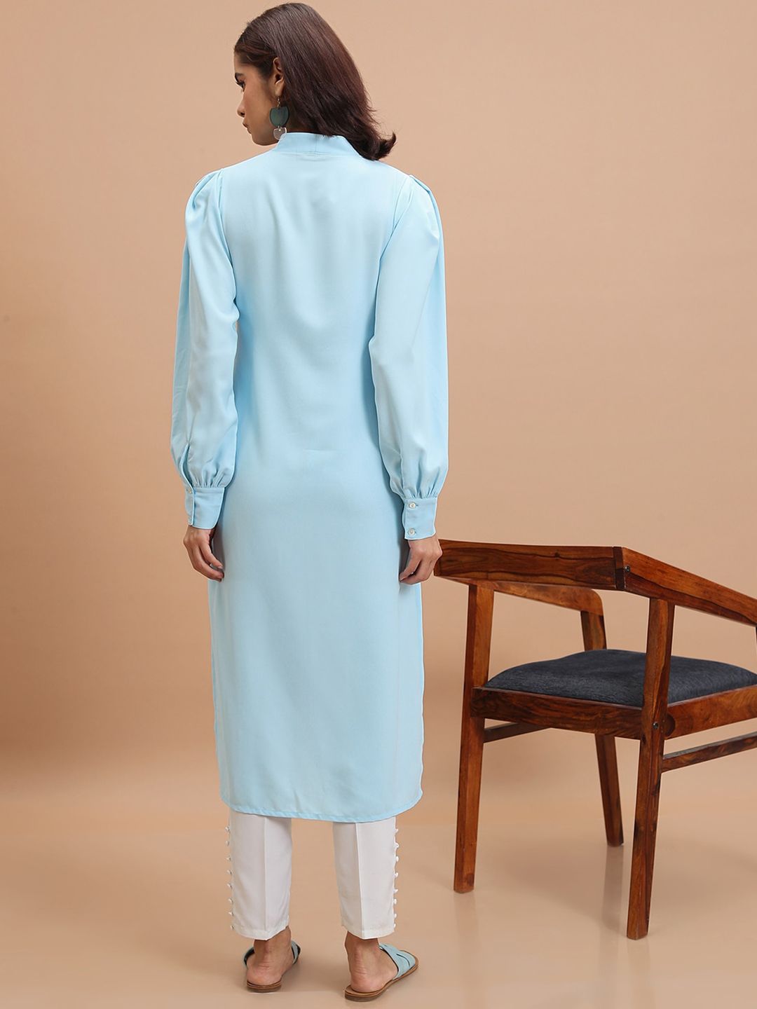 Vishudh Blue Floral Yoke Design Thread Work Straight Kurta
