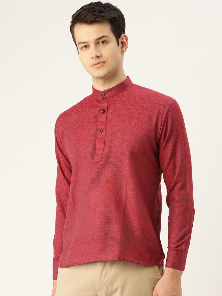 SOJANYA Men Red & Navy Blue Woven Design Straight Kurta