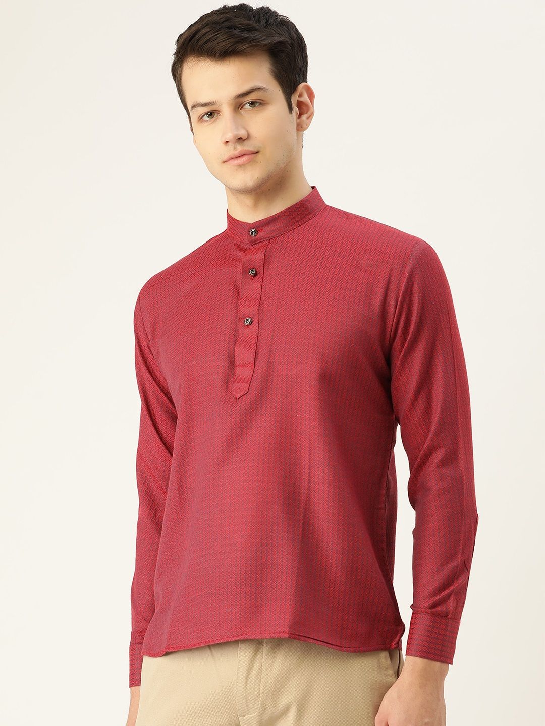 SOJANYA Men Red & Navy Blue Woven Design Straight Kurta