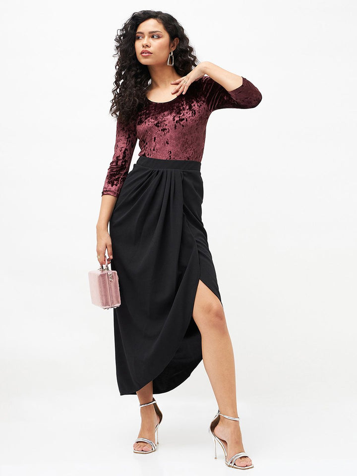 SASSAFRAS Black Midi Wrap Skirt