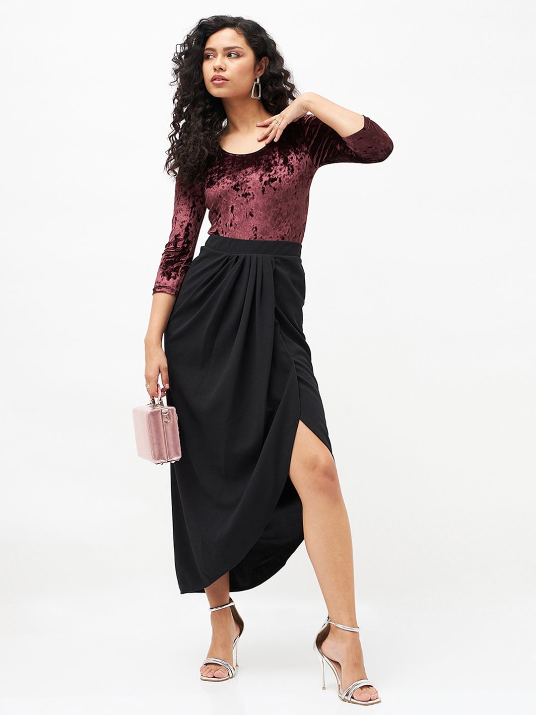 SASSAFRAS Black Midi Wrap Skirt