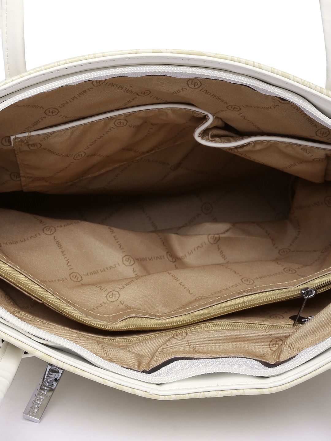 Lino Perros Cream-Coloured Self Design Shoulder Bag