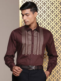 House of Pataudi Geometric Embroidered Pure Cotton Party Shirt