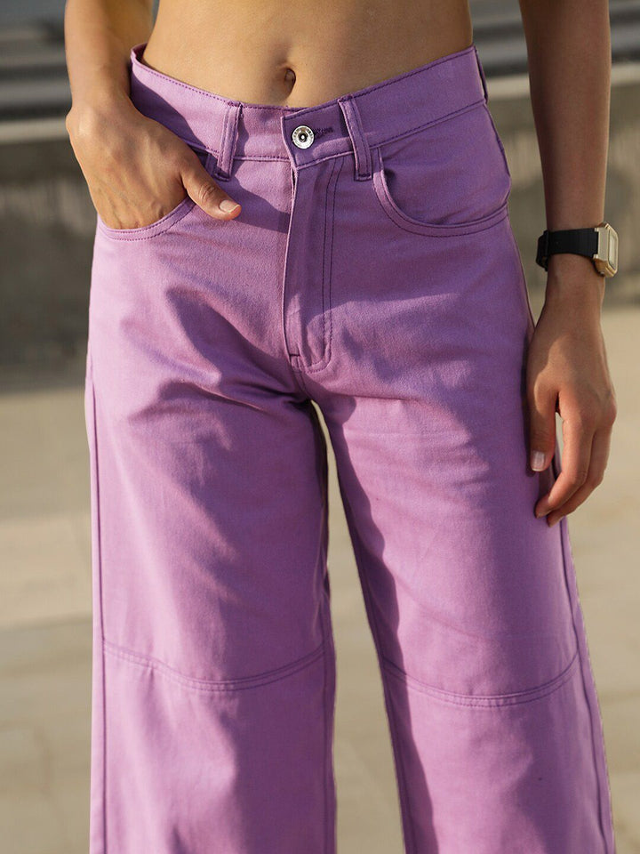 STREET 9 Women Lavender Relaxed Mid-Rise Cotton Trousers