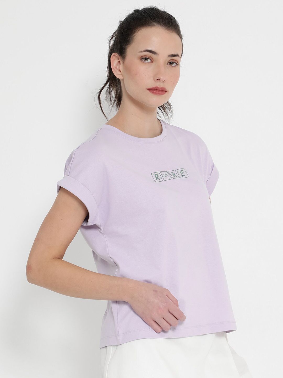 RAREISM Alexy Typography Printed Extended Sleeves Round Neck T-shirt