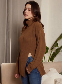 Berrylush Ribbed Longline Turtle Neck Acrylic Pullover Sweater