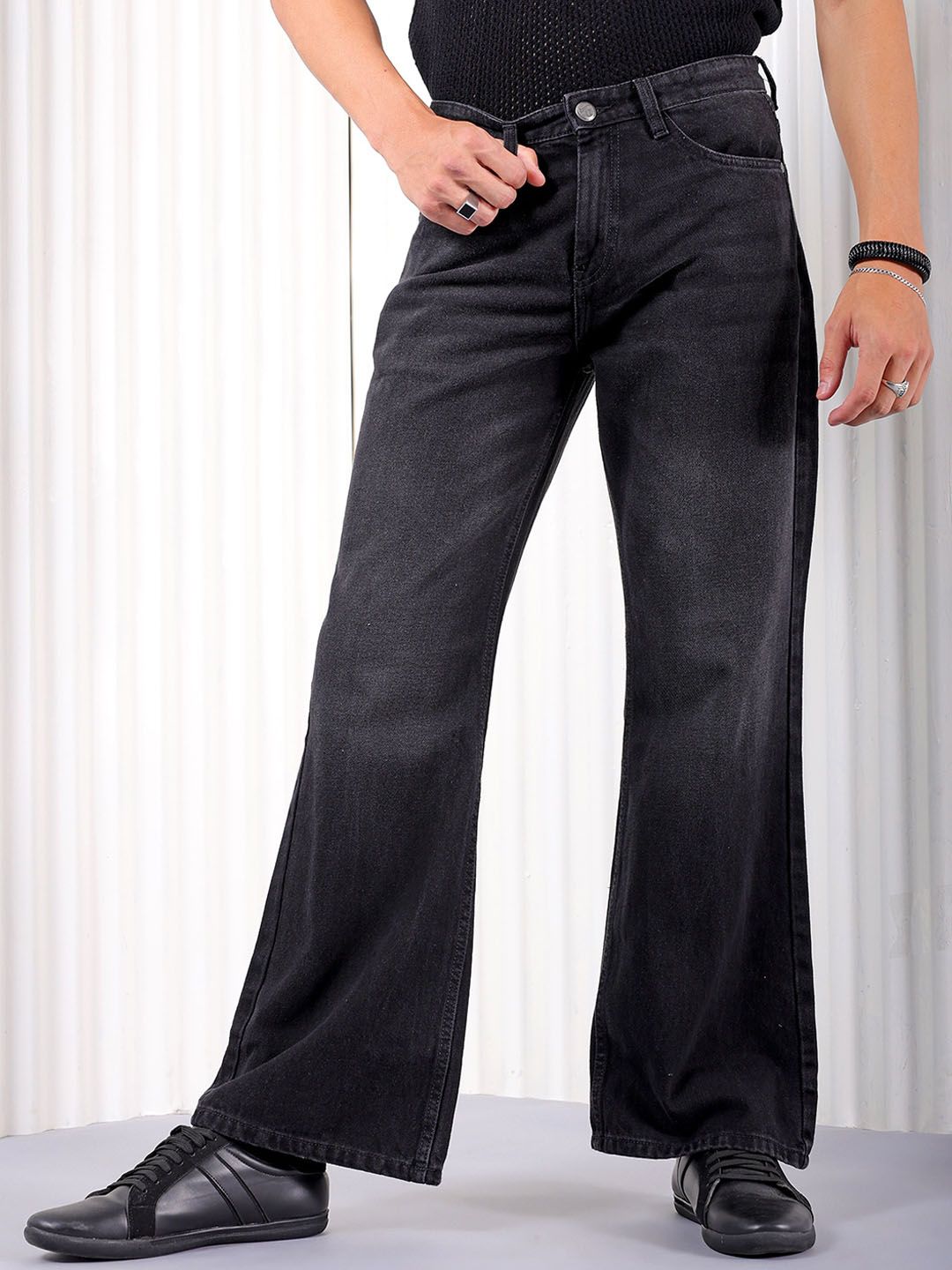 The Indian Garage Co Men Bootcut Light Fade Pure Cotton Jeans