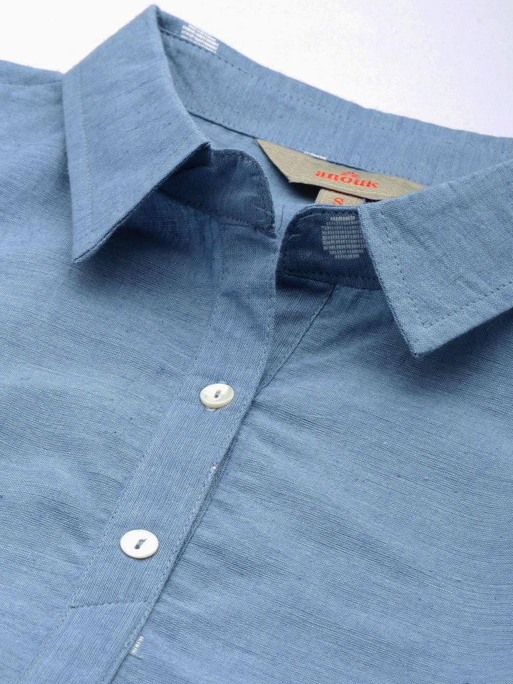 Anouk Woven Design Shirt Collar Pure Cotton Kurta