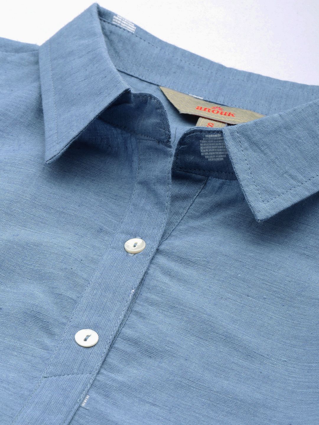 Anouk Woven Design Shirt Collar Pure Cotton Kurta