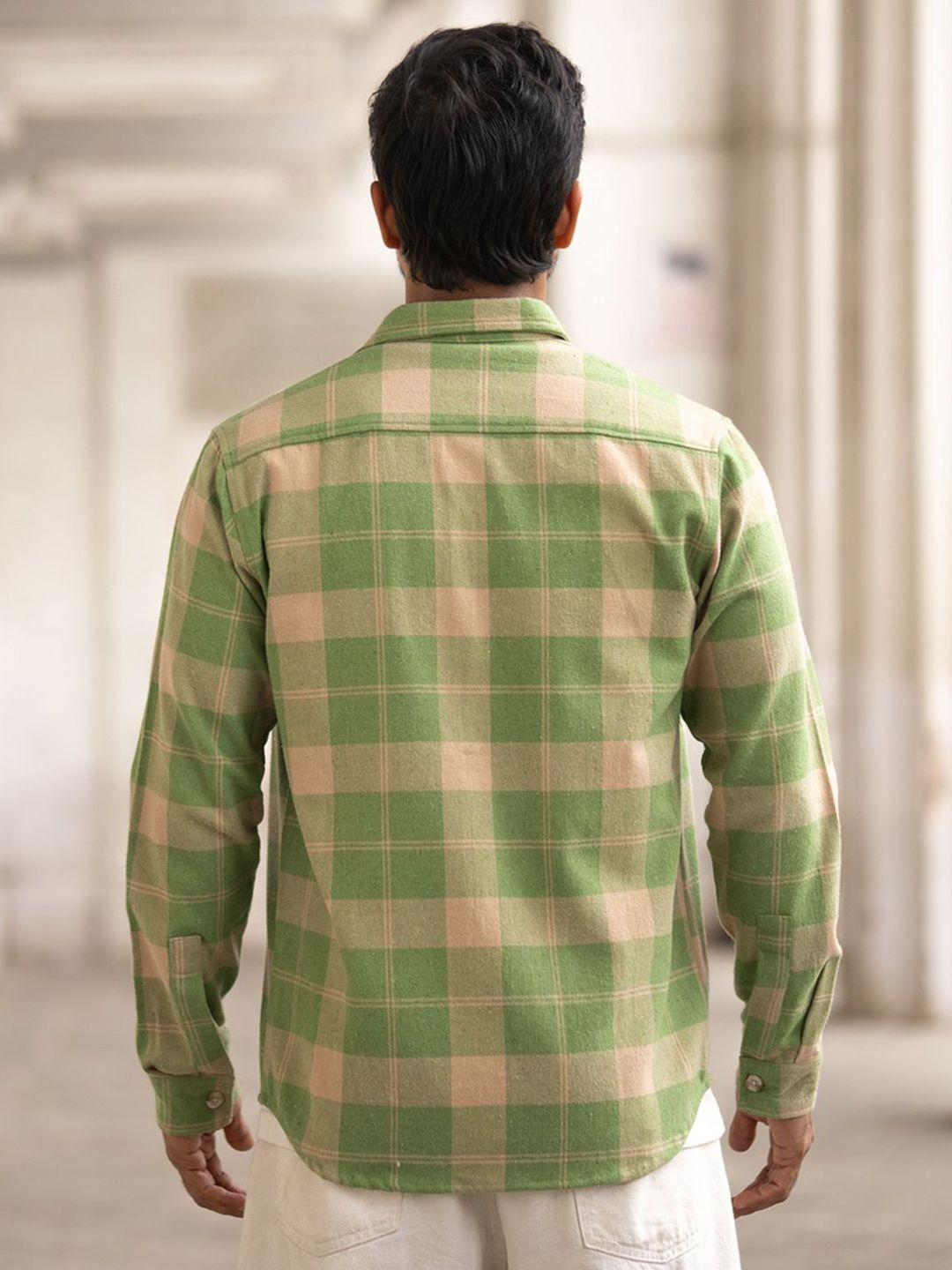 Powerlook Men Spread Collar Tartan Checked Cotton Casual Shirt