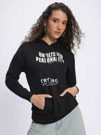 DressBerry Monochrome Typography Print Hooded Drop-Shoulder Sweatshirt
