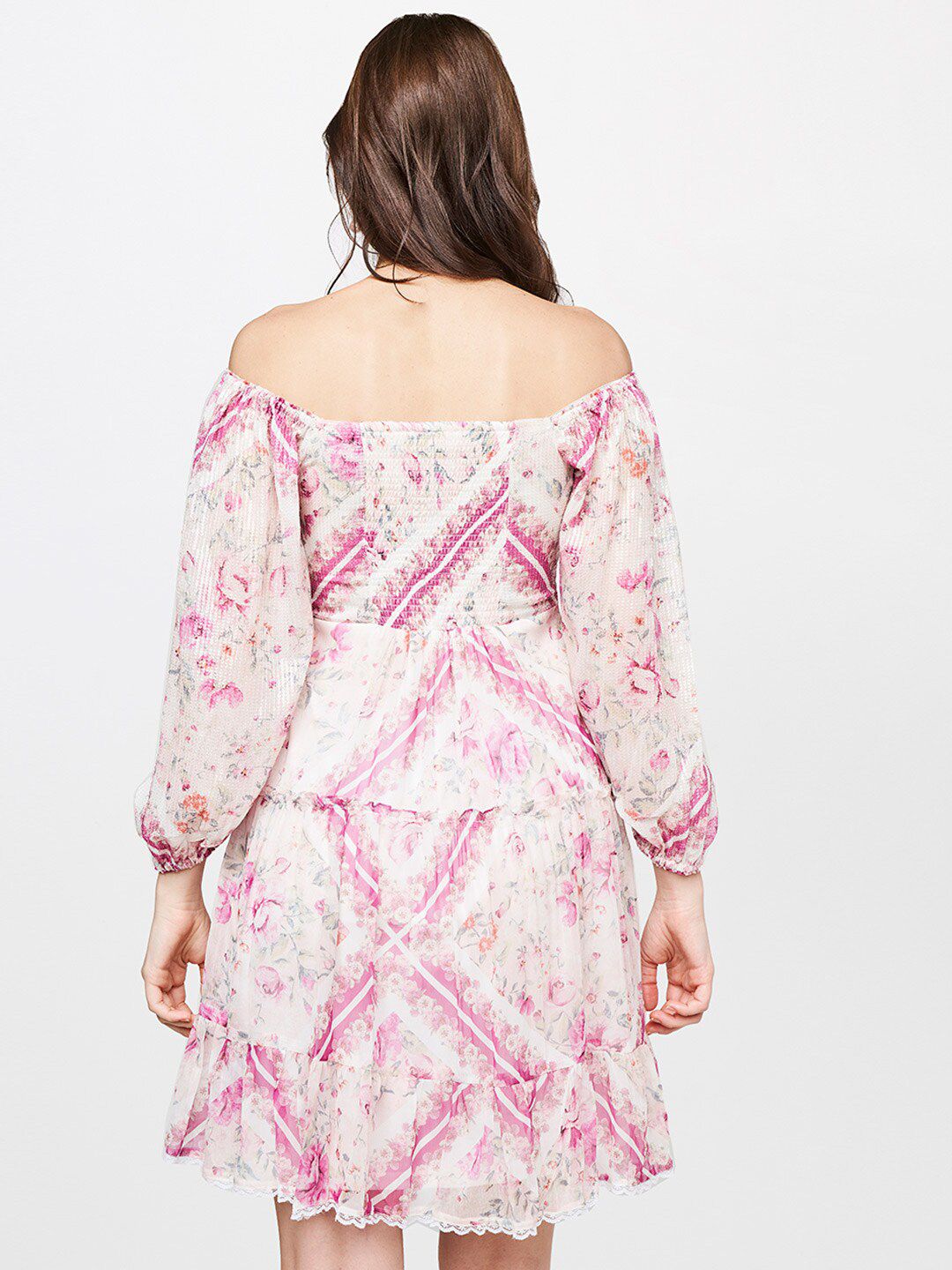 AND Women Cream-Coloured Floral Off-Shoulder Dress