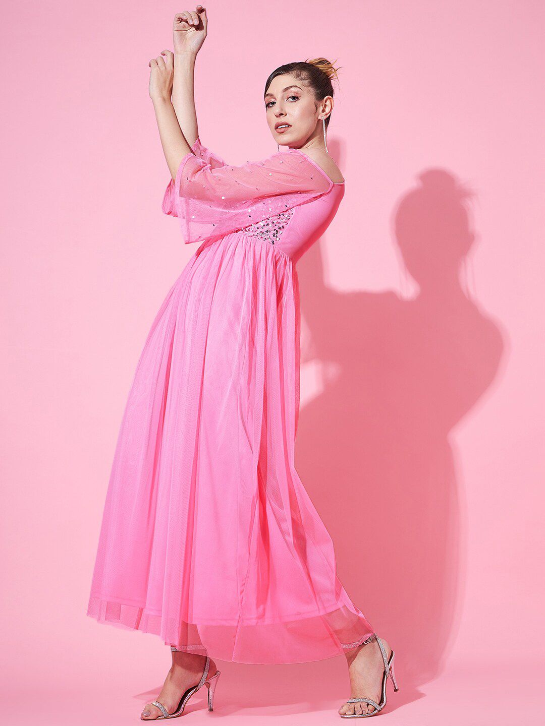 STREET 9 Women Floral Halter Neck Net Maxi Dress