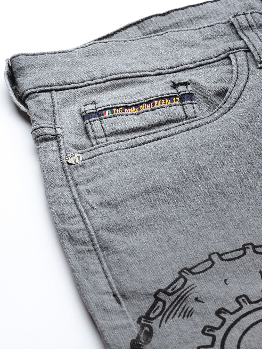 The Indian Garage Co Men Grey Slim Fit Light Fade Printed Stretchable Jeans