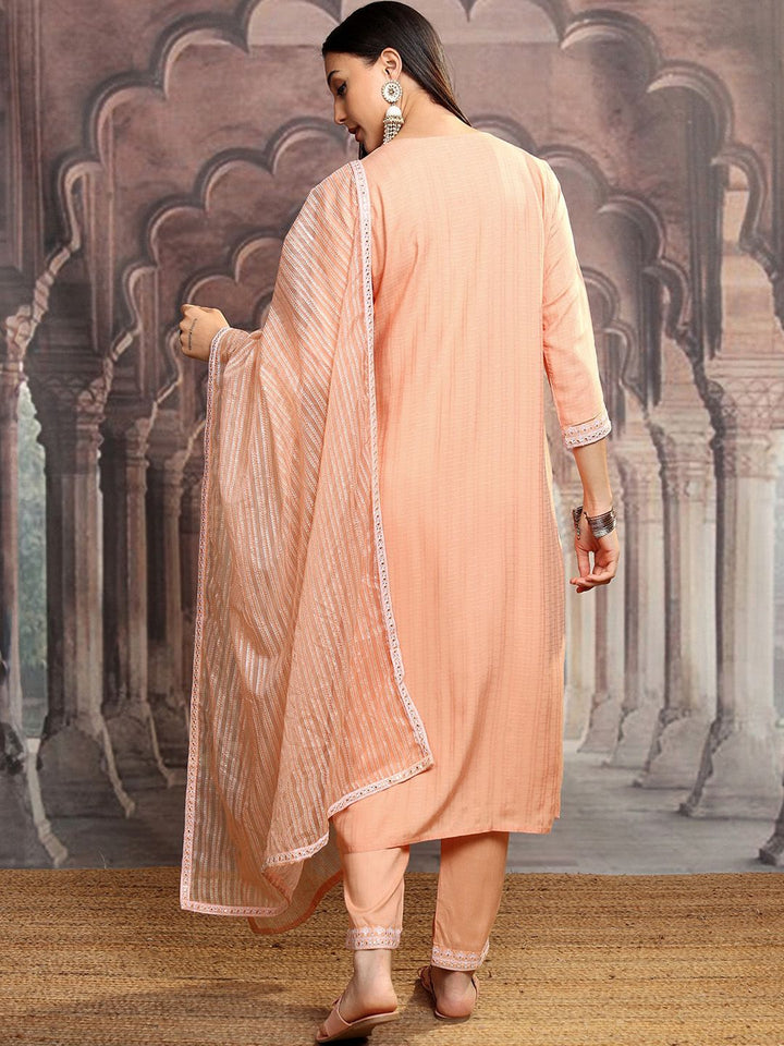 Vishudh Orange Ethnic Motifs Embroidered Thread Work Kurta with Trousers & Dupatta