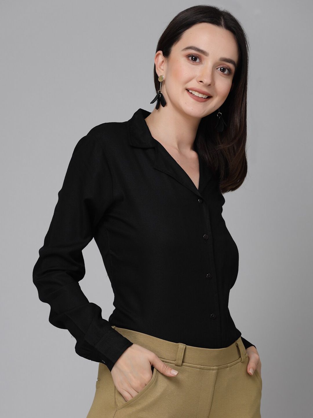 Style Quotient Black Cuban Collar Smart Cotton Formal Shirt