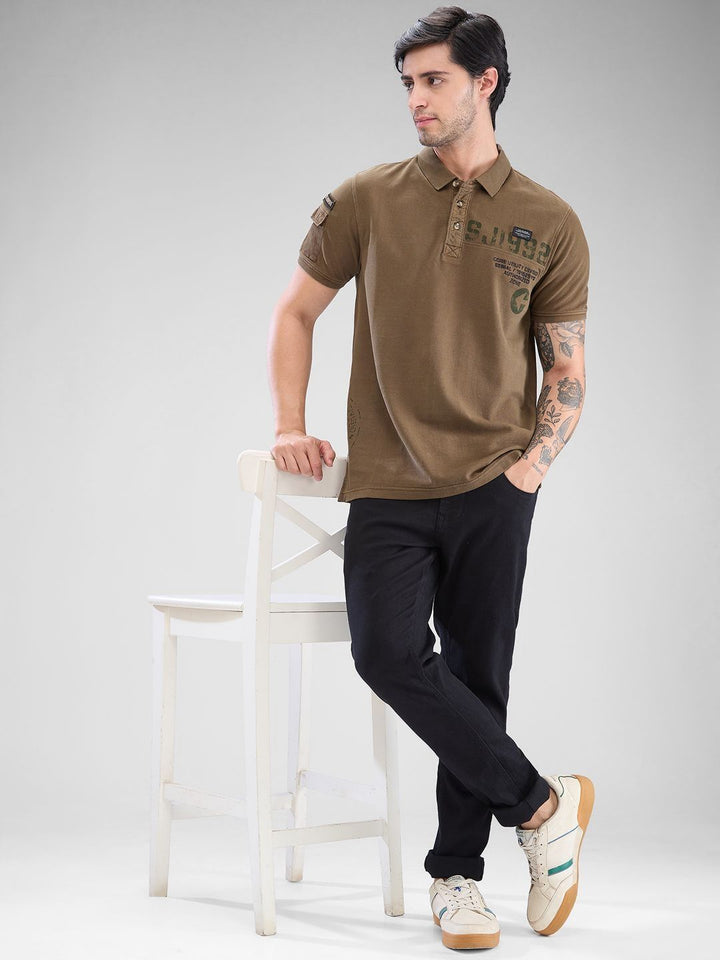 SPYKAR Men Graphic Printed Polo Collar Slim Fit Pure Cotton T-shirt