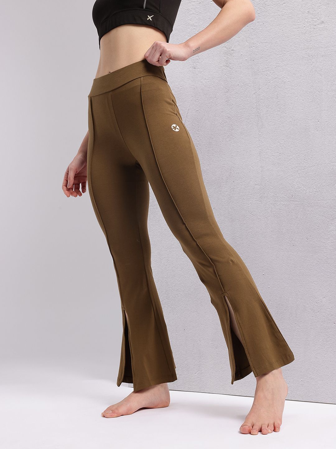 HRX by Hrithik Roshan Women Slit Hem Paneled Flared Yoga Track Pants