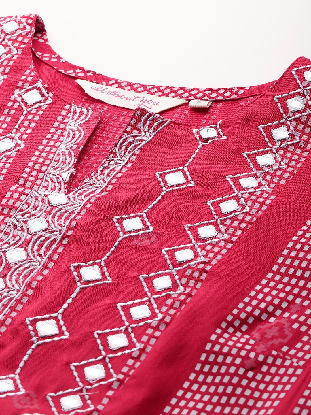 all about you Geometric Printed Mirror Work Festive Kurti