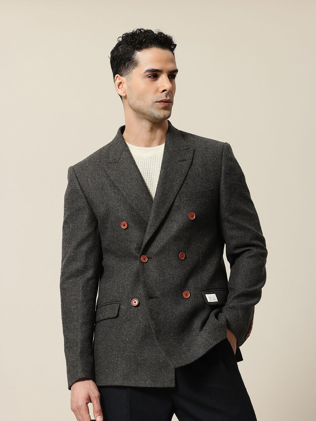 Mr Bowerbird Peaked Lapel Double Breasted Tailored Fit Casual Blazer