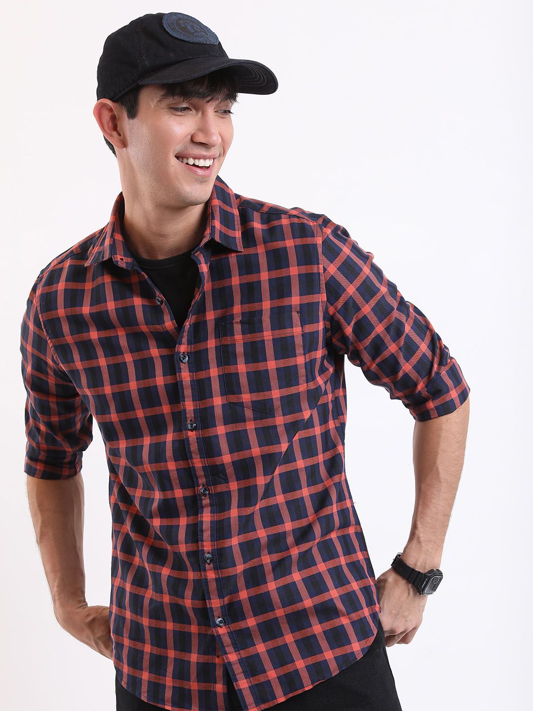 HIGHLANDER Slim Fit Tartan Checks Casual Shirt