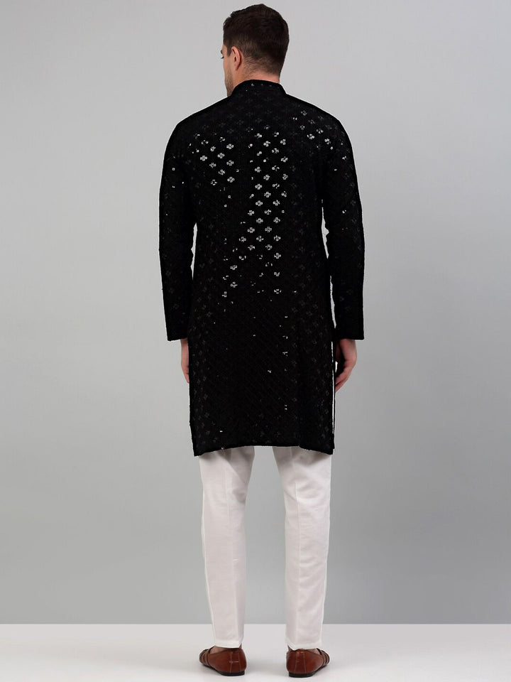 Jompers Mandarin Collar Embroidered Chikankari Straight Kurta With Pyjamas