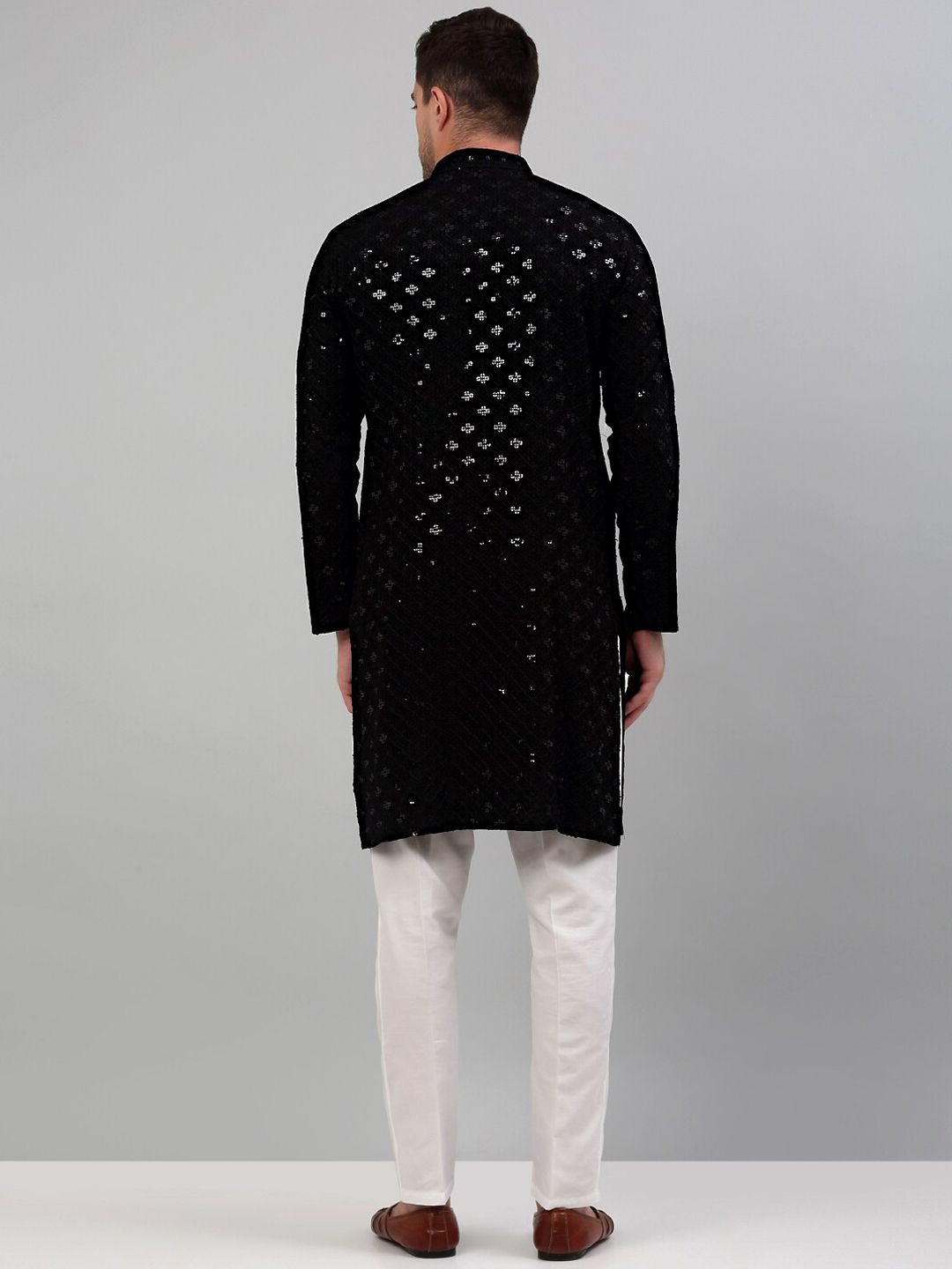 Jompers Mandarin Collar Embroidered Chikankari Straight Kurta With Pyjamas